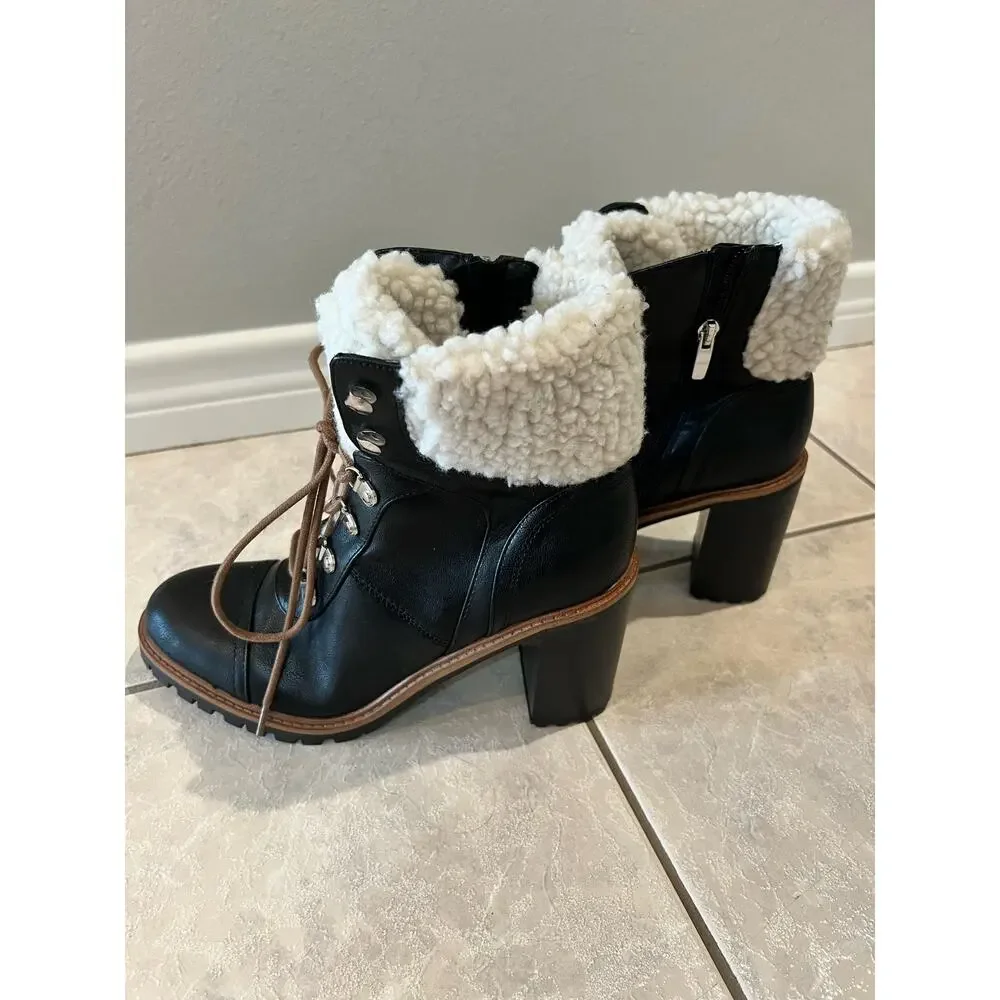 Nine West Penni Fur Booties/Lace Up Sherpa Combat Heeled Lined Women's Size 10M - Picture 4 of 5